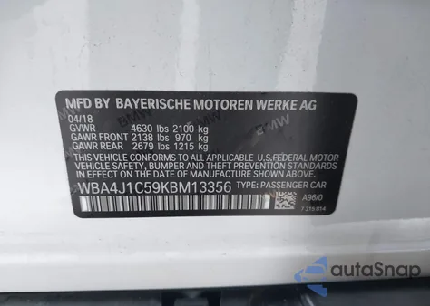 2019 BMW 430I Gran Coupe z USA, uszkodzony, nr VIN WBA4J1C59KBM13356